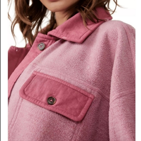 Free People Ruby Fleece Shirt Jacket Shacket Sweetheart Pink XS Small 0 2 4 NWOT - Picture 3 of 5